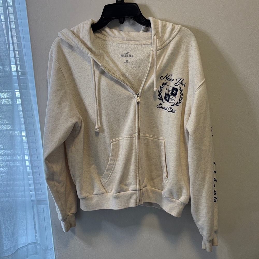 Hollister Cream Zip-Up Hoodie New York Small